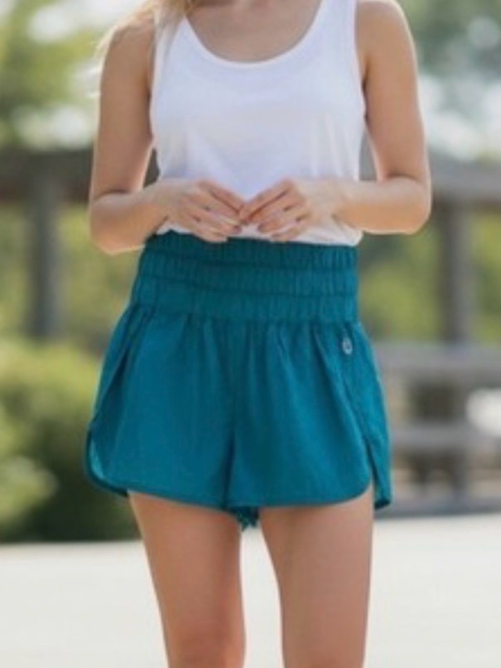 FP Movement by Free People Teal High-Smocked Waist Athletic Shorts